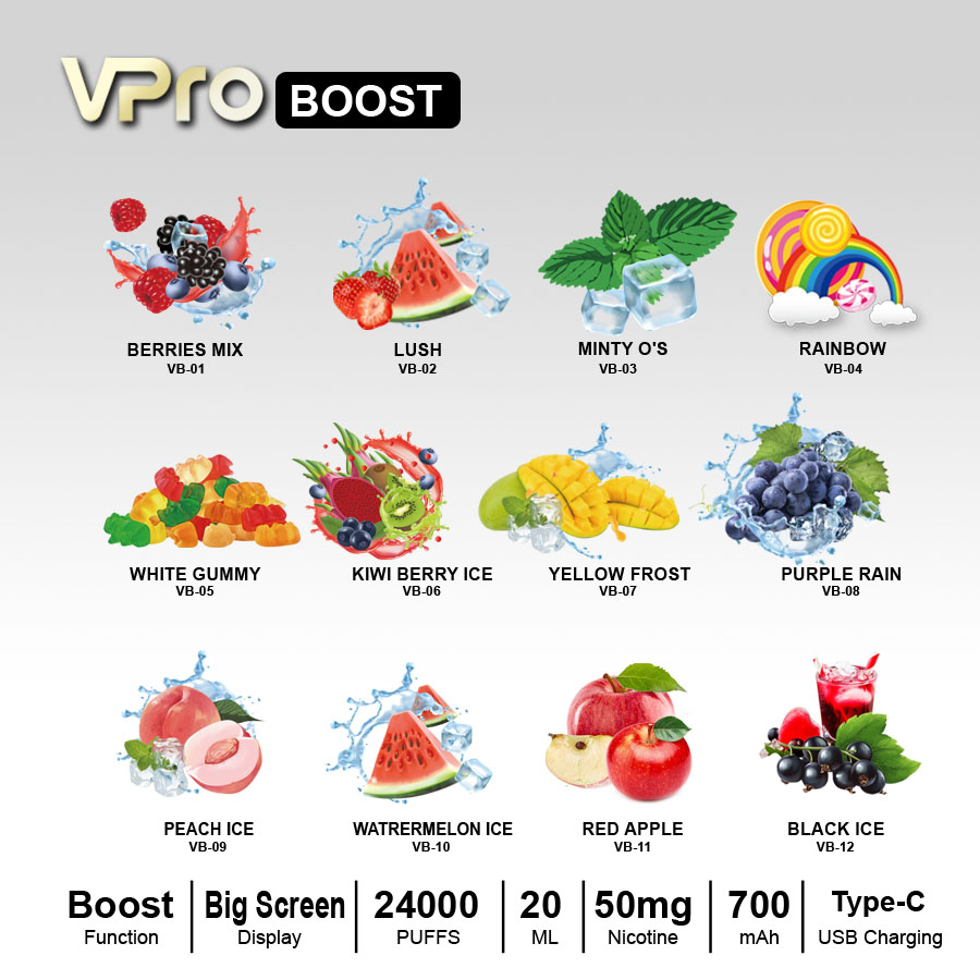 VPro-BOOST-Disposable-24000 puffs-vape-E-cigarette-Original factory low-price wholesale