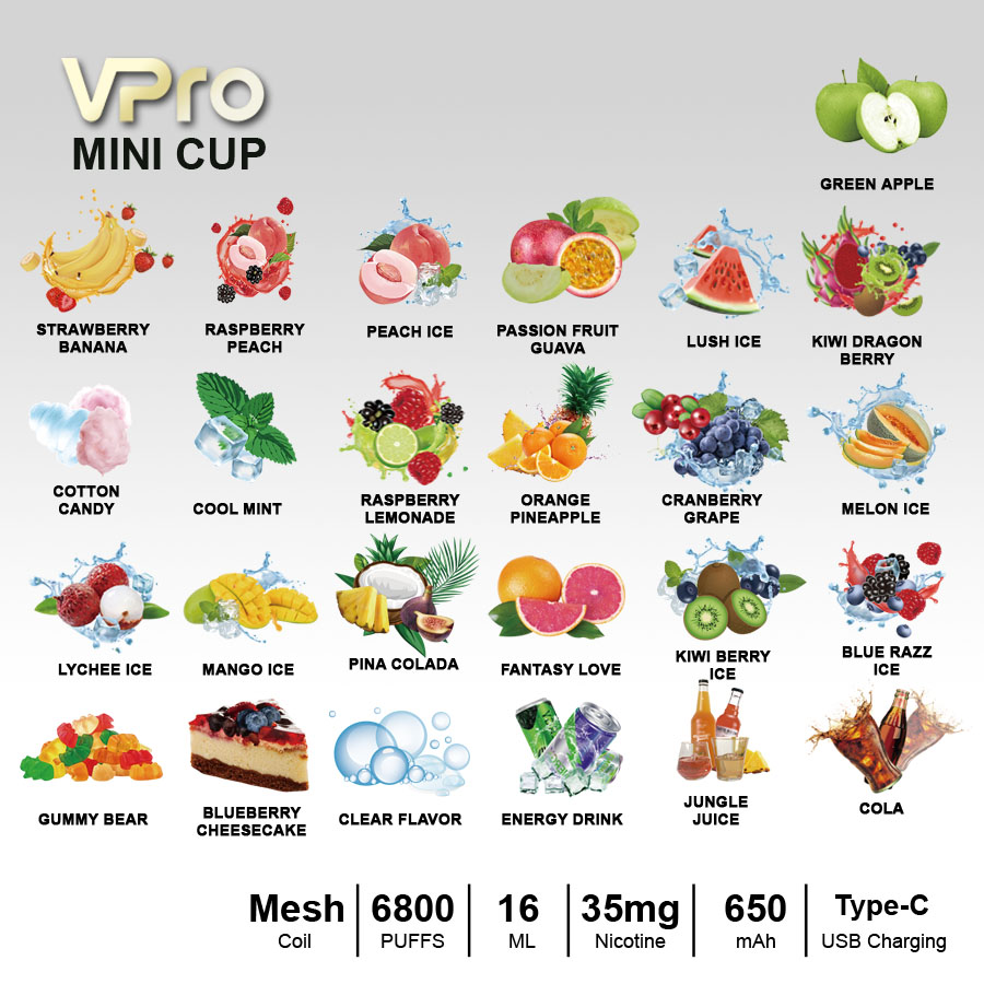 VPro-MINI-CUP-vape-6800puffs original factory low price wholesale