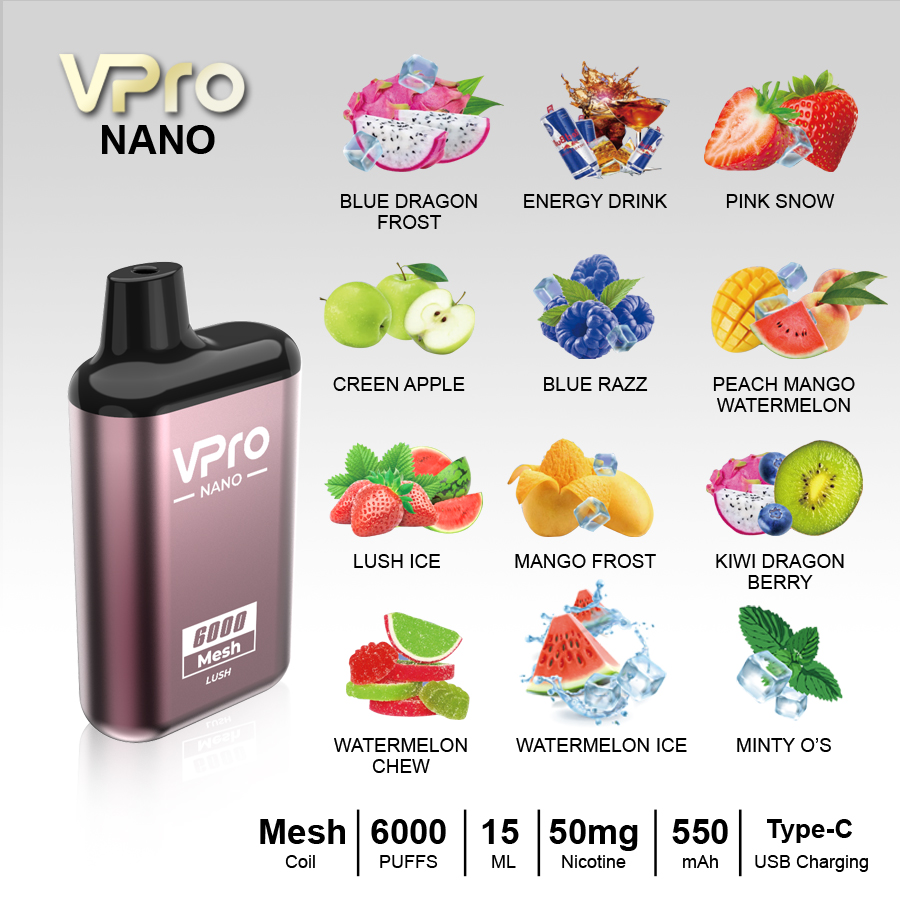 VPro-NANO-Disposable-6000 puffs-vape-E-cigarette-Original factory low-price wholesale