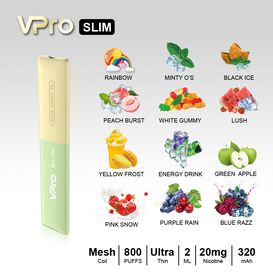 VPro-SLIM-Disposable-800 puffs-vape-E-cigarette-Original factory -ow-price wholesale